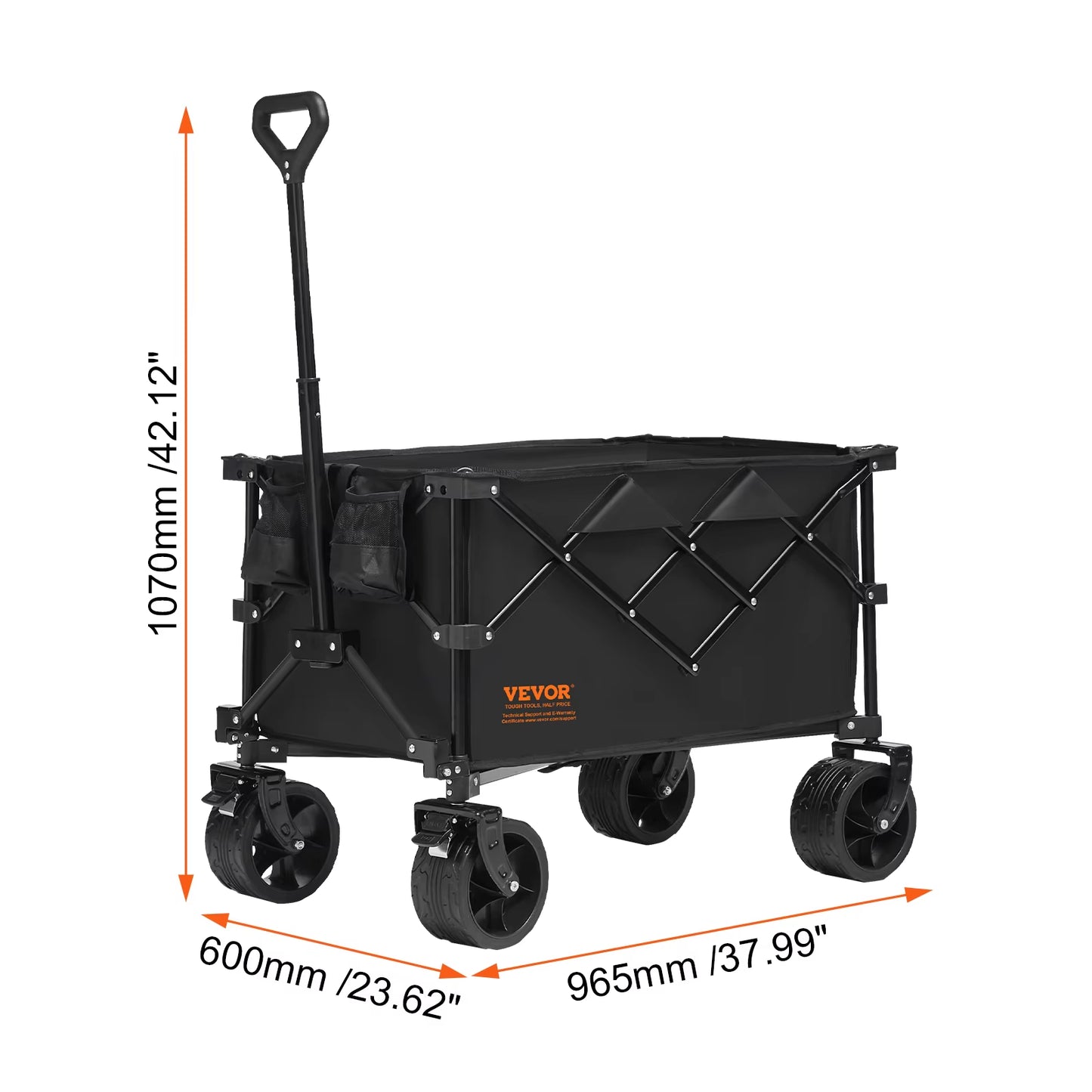 Collapsible Folding Wagon Beach Wagon Cart with All-Terrain Wheels Drink Holders Sports Wagon for Camping Shopping Garden