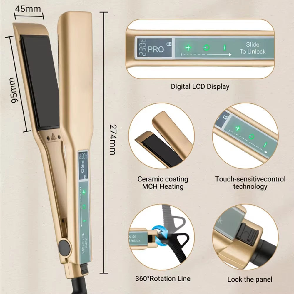 Professional Hair Straightener Touch Screen Flat Iron Hair Straightening Styling Tools MCH Wide Plate Keratin Hair Straightener