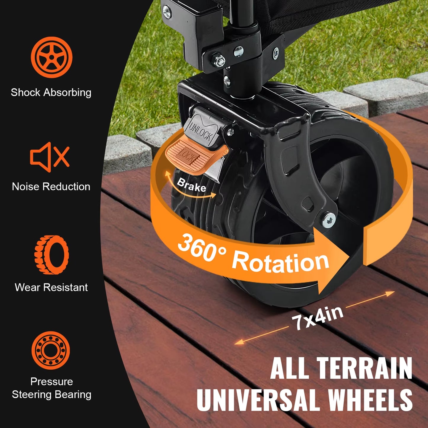 Collapsible Folding Wagon Beach Wagon Cart with All-Terrain Wheels Drink Holders Sports Wagon for Camping Shopping Garden