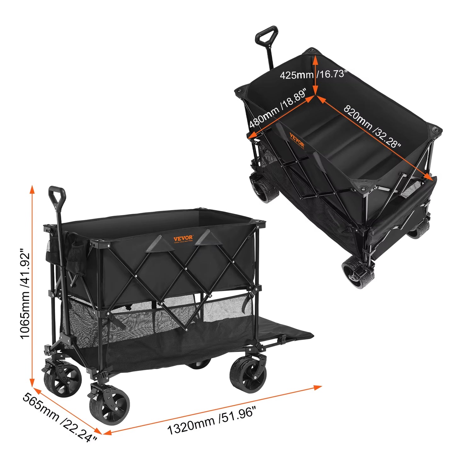 Collapsible Folding Wagon Beach Wagon Cart with All-Terrain Wheels Drink Holders Sports Wagon for Camping Shopping Garden