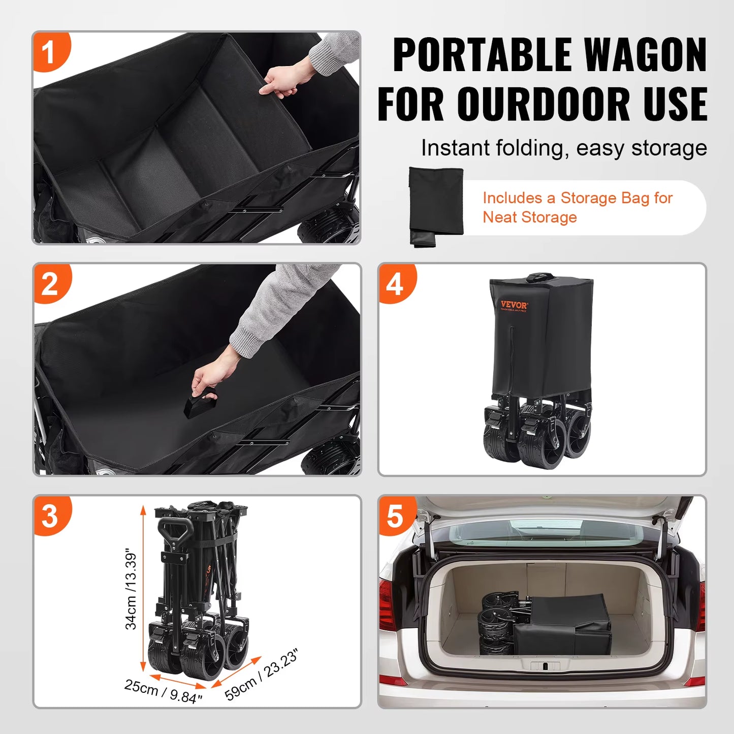 Collapsible Folding Wagon Beach Wagon Cart with All-Terrain Wheels Drink Holders Sports Wagon for Camping Shopping Garden